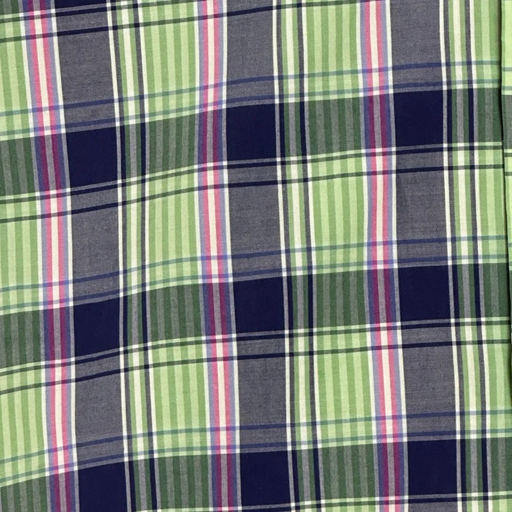 Brooks Brothers Button Up Shirt XXL Long Sleeve Blue Green Plaid 100% Cotton